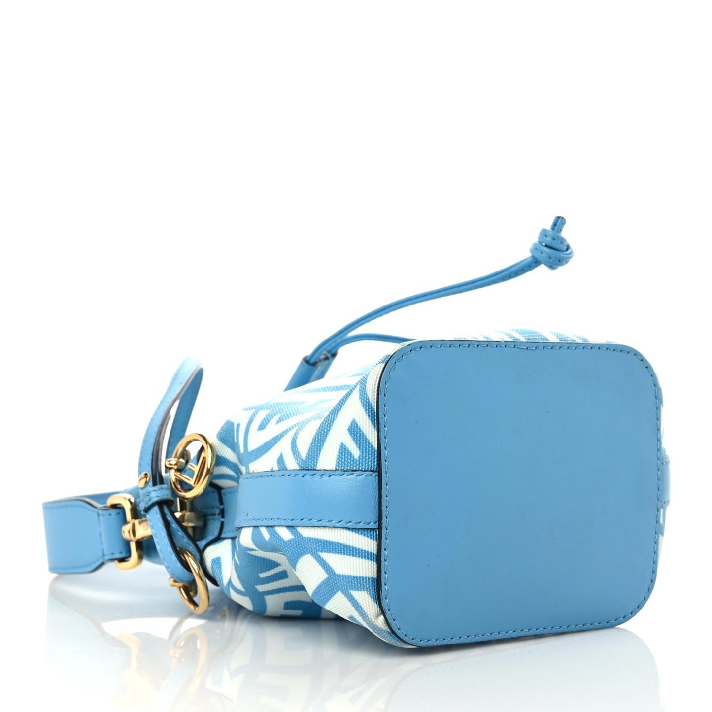X SARAH COLEMAN Glazed Canvas Vitello King F is Fendi FF Vertigo Mini Mon Tresor Bucket Bag Cyber Blue White