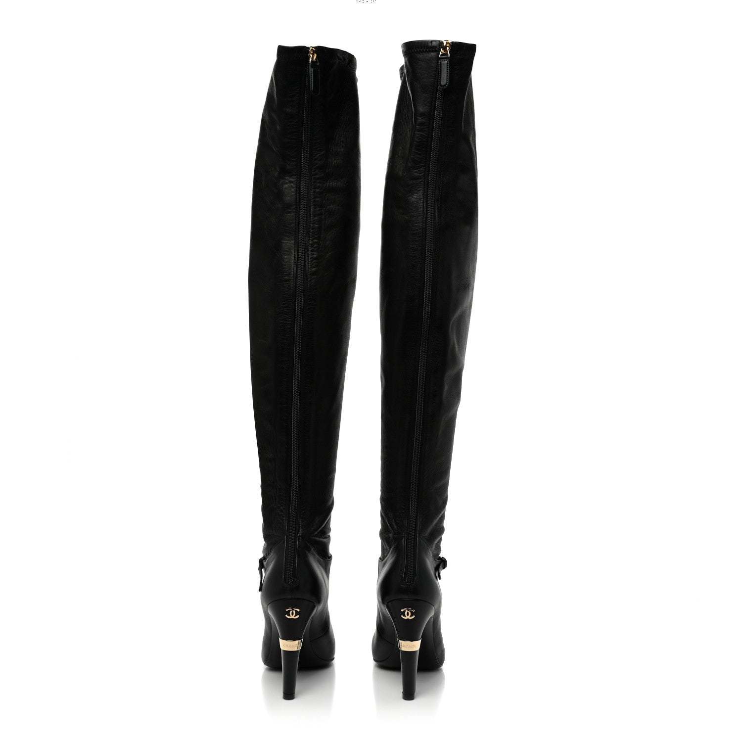 Chanel Calfskin Patent Cap Toe Pearl High Boots 38.5 Black 4 of 9