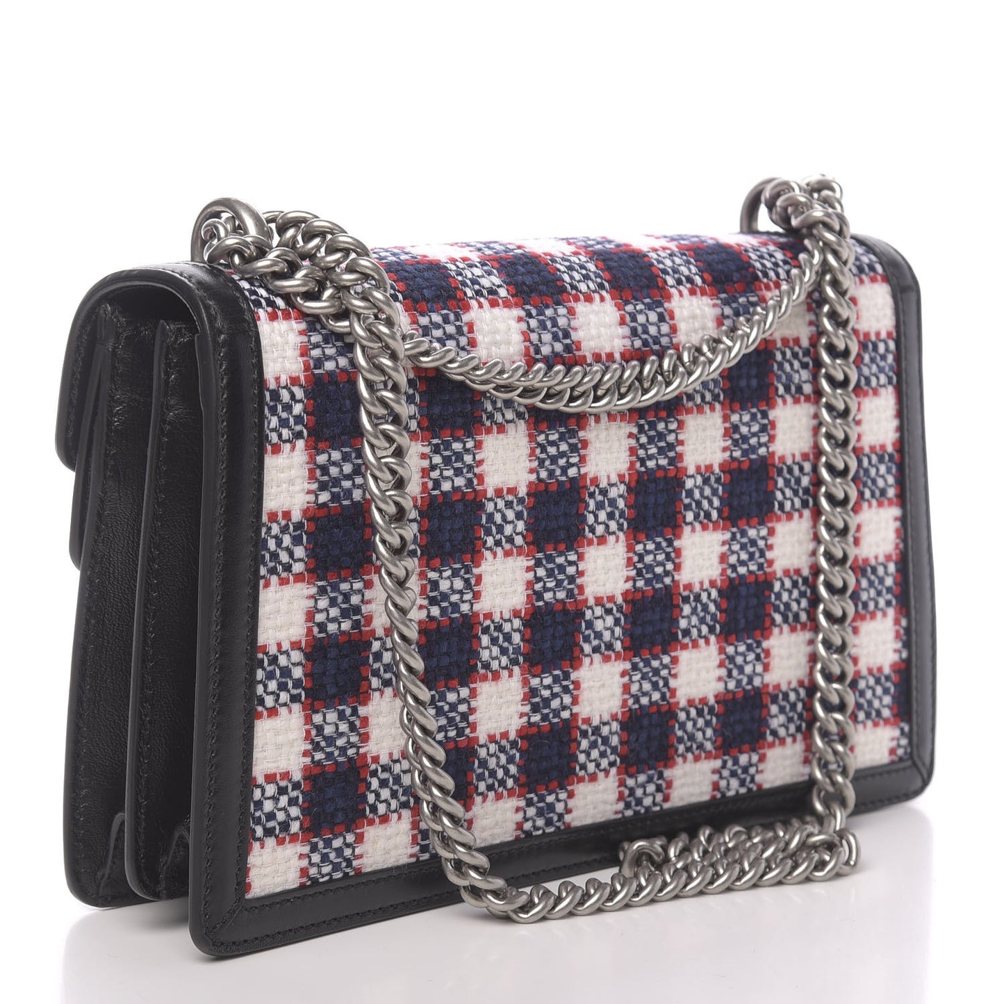 Vintage Tweed Check Small Dionysus Shoulder Bag White Hibiscus Red Marine