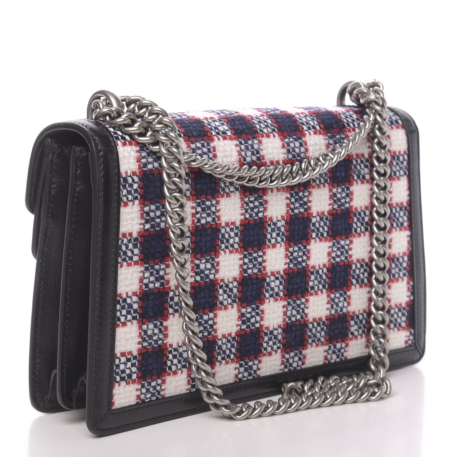 Gucci Vintage Tweed Check Small Dionysus Shoulder Bag White Hibiscus Red Marine 3 of 10