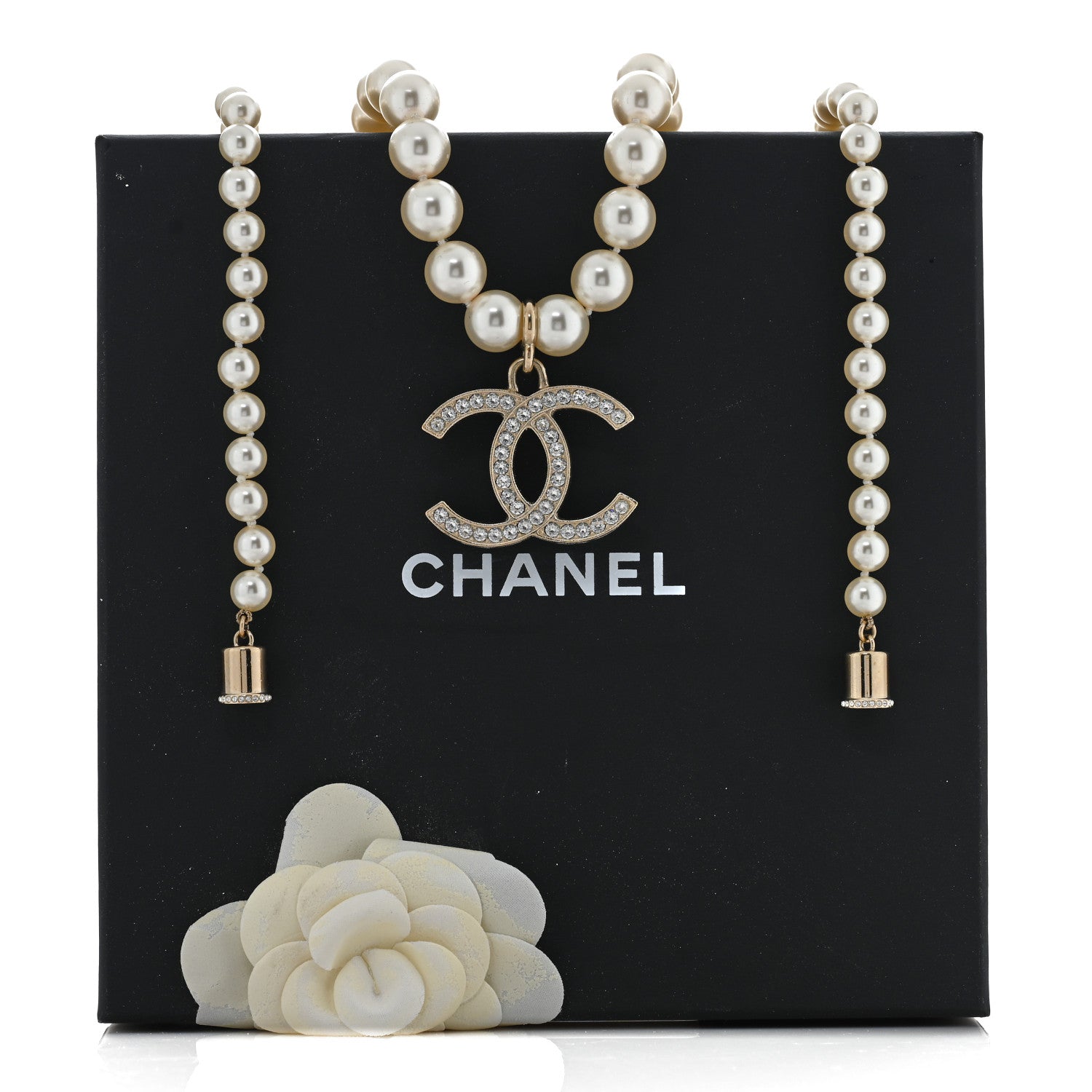 Chanel Pearl Crystal CC Airpods Necklace Gold 5 of 5