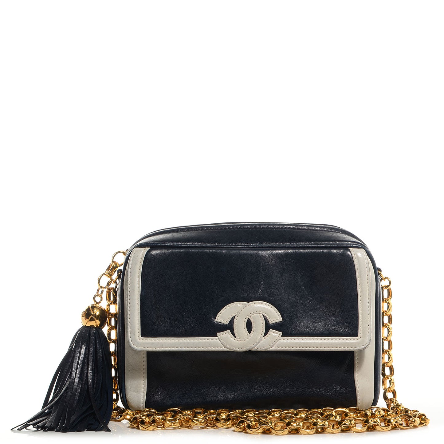 Lambskin Tassel Camera Bag Navy White