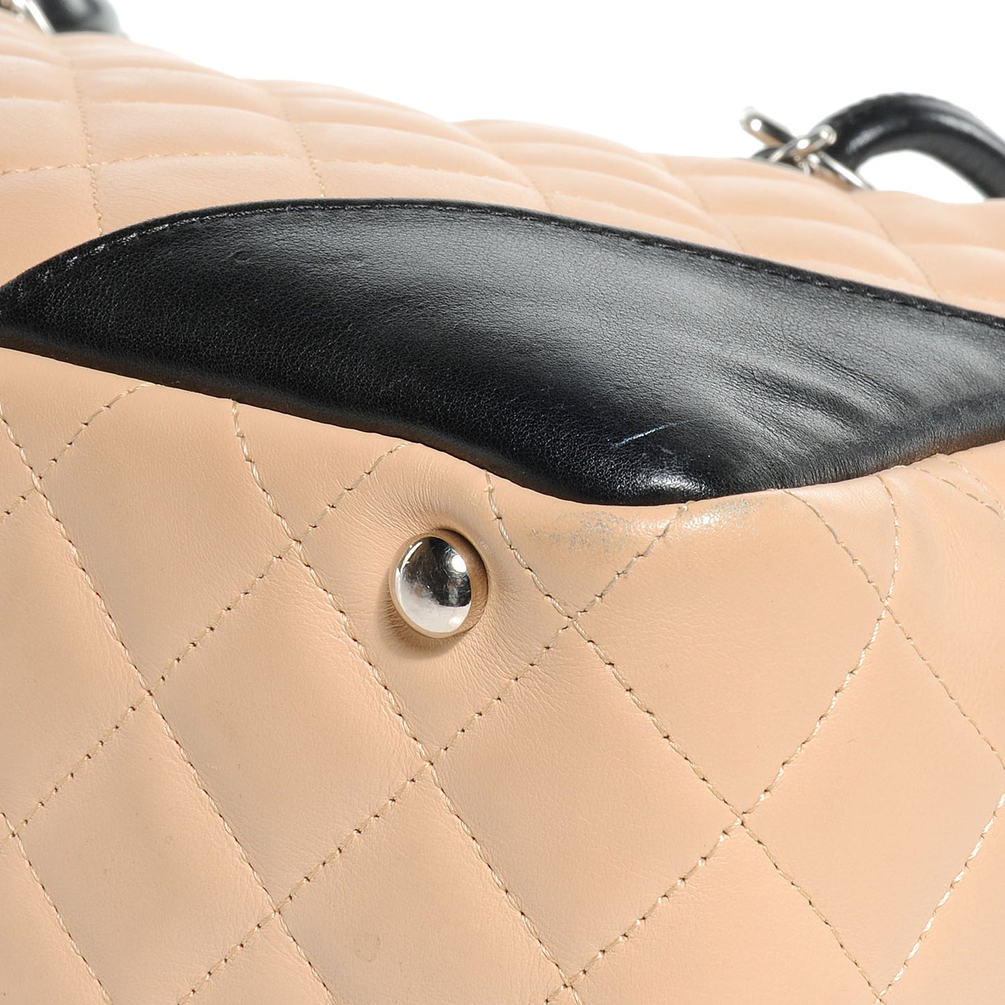 Calfskin Quilted Large Cambon Bowler Beige Black