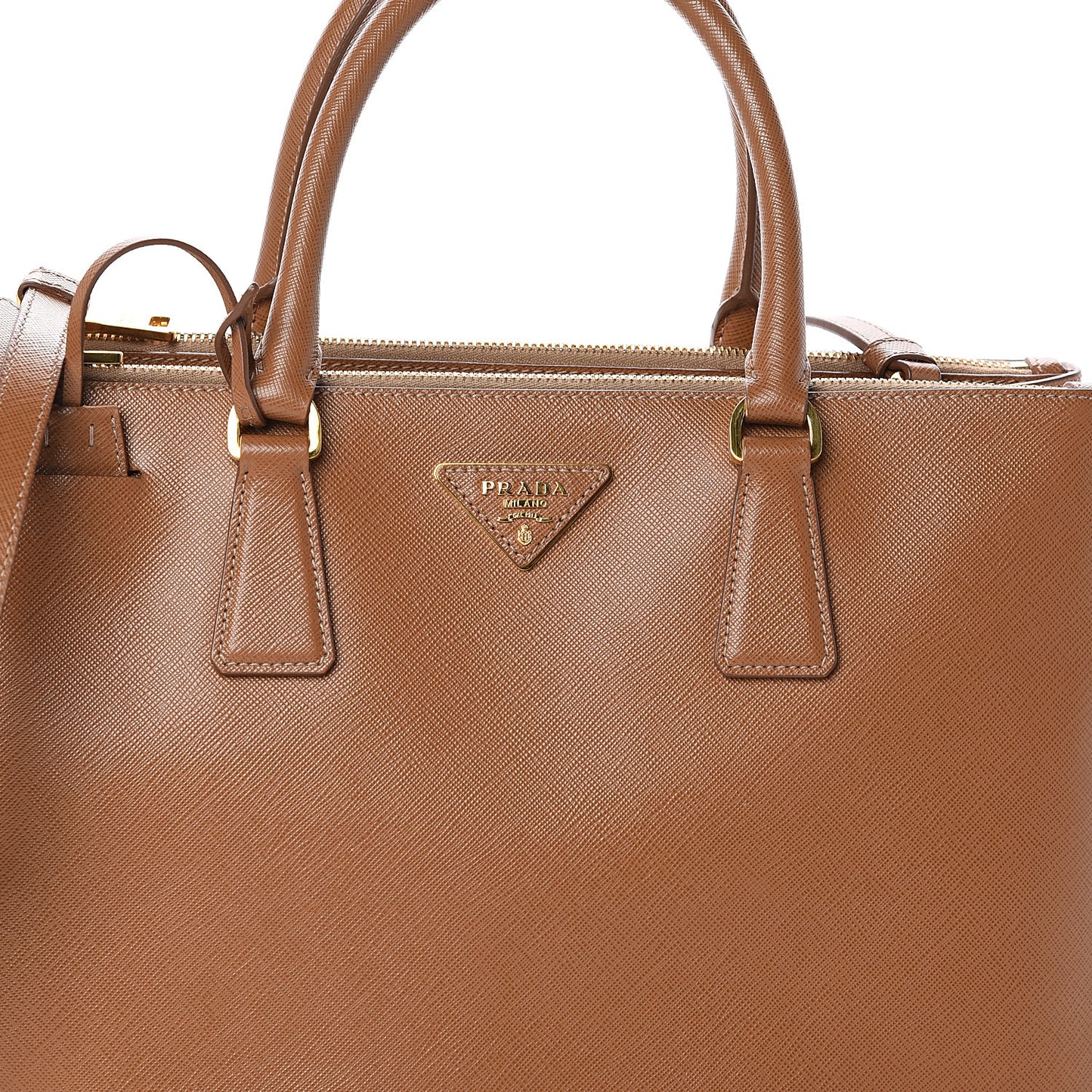 Saffiano Medium Galleria Double Zip Tote Caramel