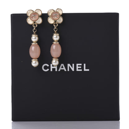 Chanel Resin Pearl CC Flower Drop Earrings Pink Beige 5 of 5