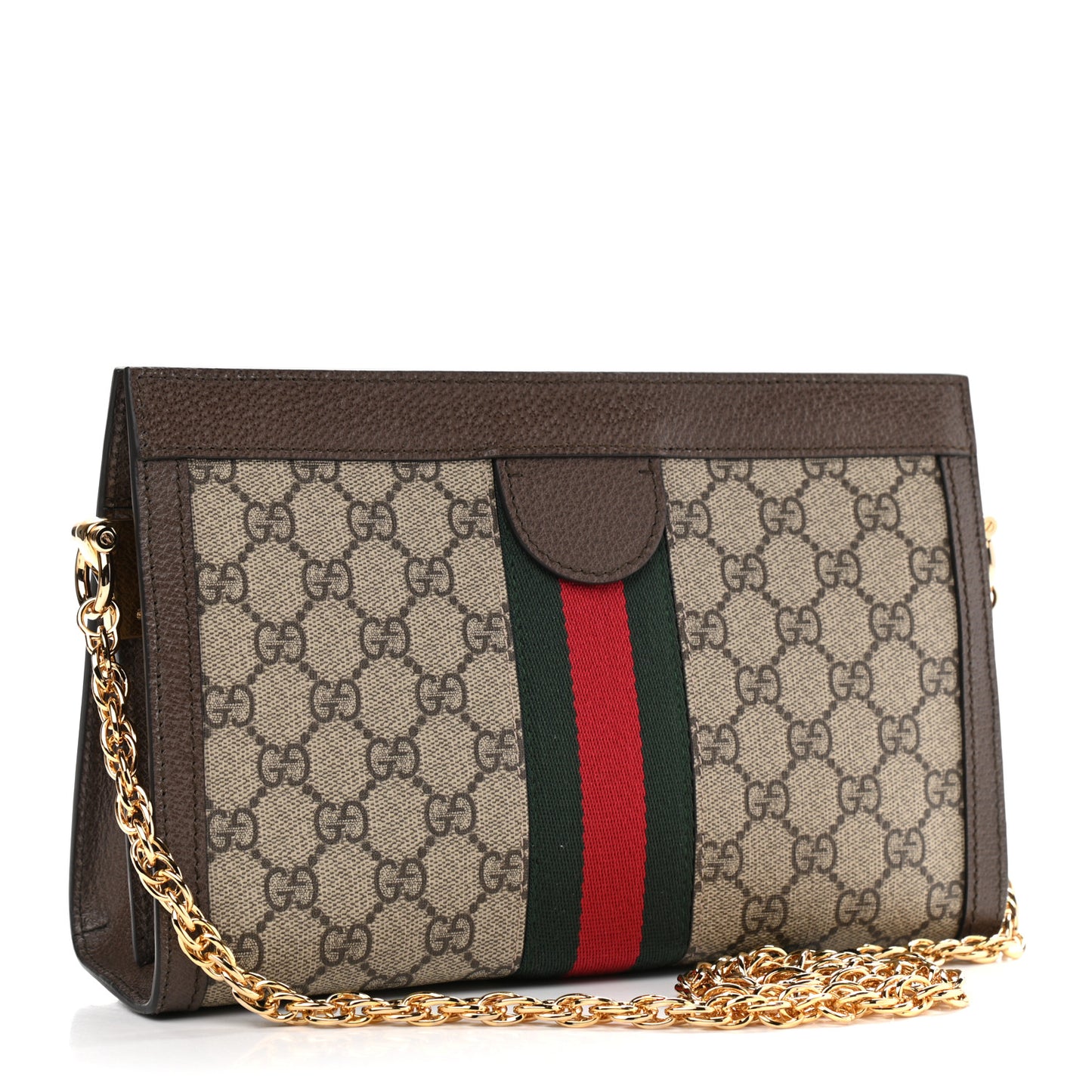 GG Supreme Monogram Web Small Ophidia Chain Shoulder Bag Brown