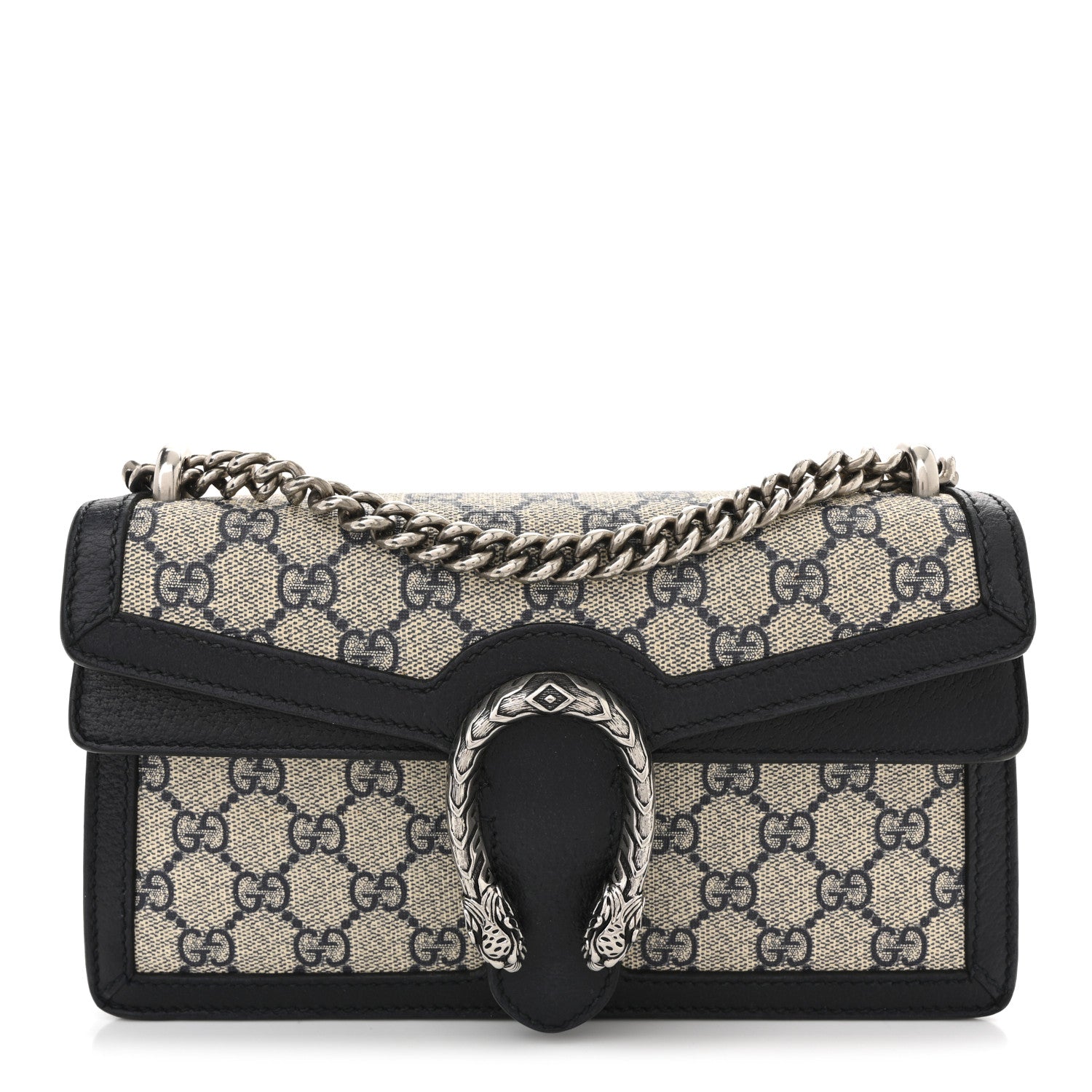 Gucci GG Supreme Monogram Textured Dollar Calfskin Small Rectangular Dionysus Shoulder Bag Beige Blue 1 of 14