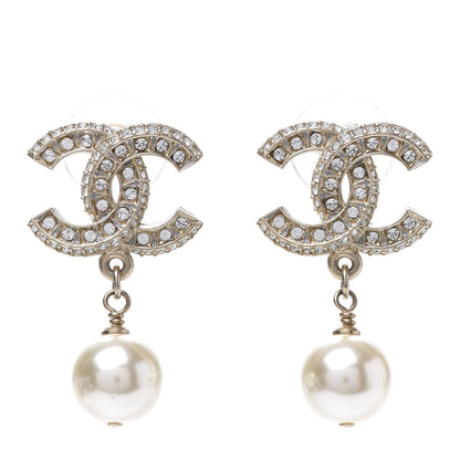 Chanel Crystal Pearl CC Drop Earrings Gold 1 of 5