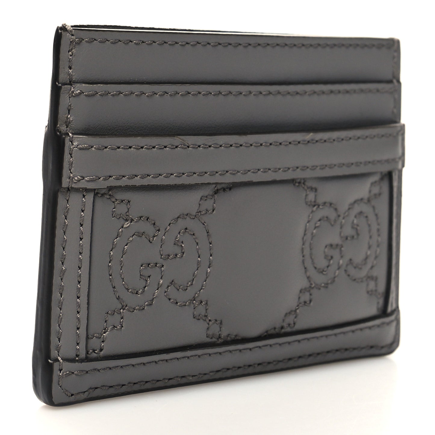 Calfskin GG Matelasse Card Holder Dusty Grey