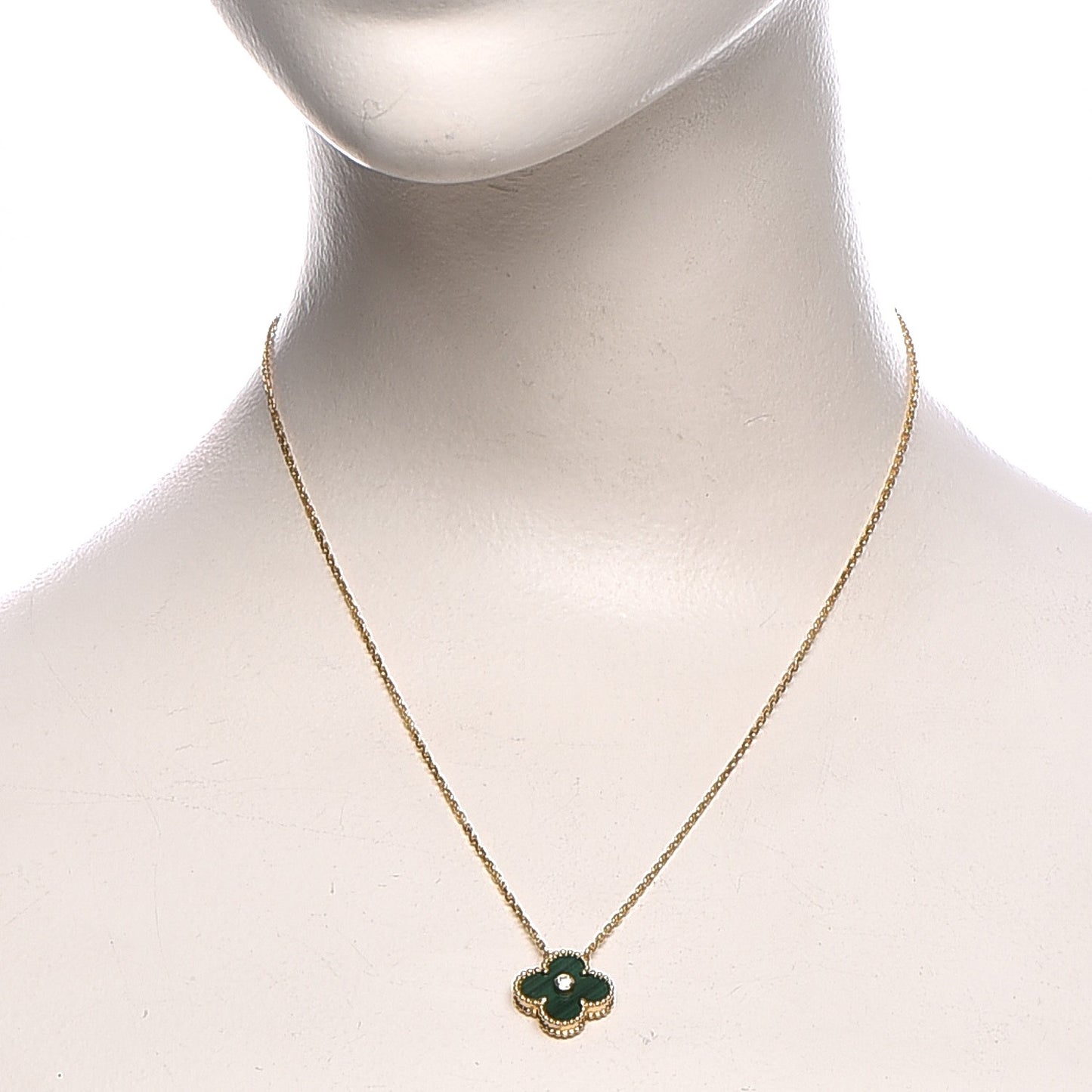 18K Yellow Gold Diamond Malachite Vintage Alhambra Pendant Necklace