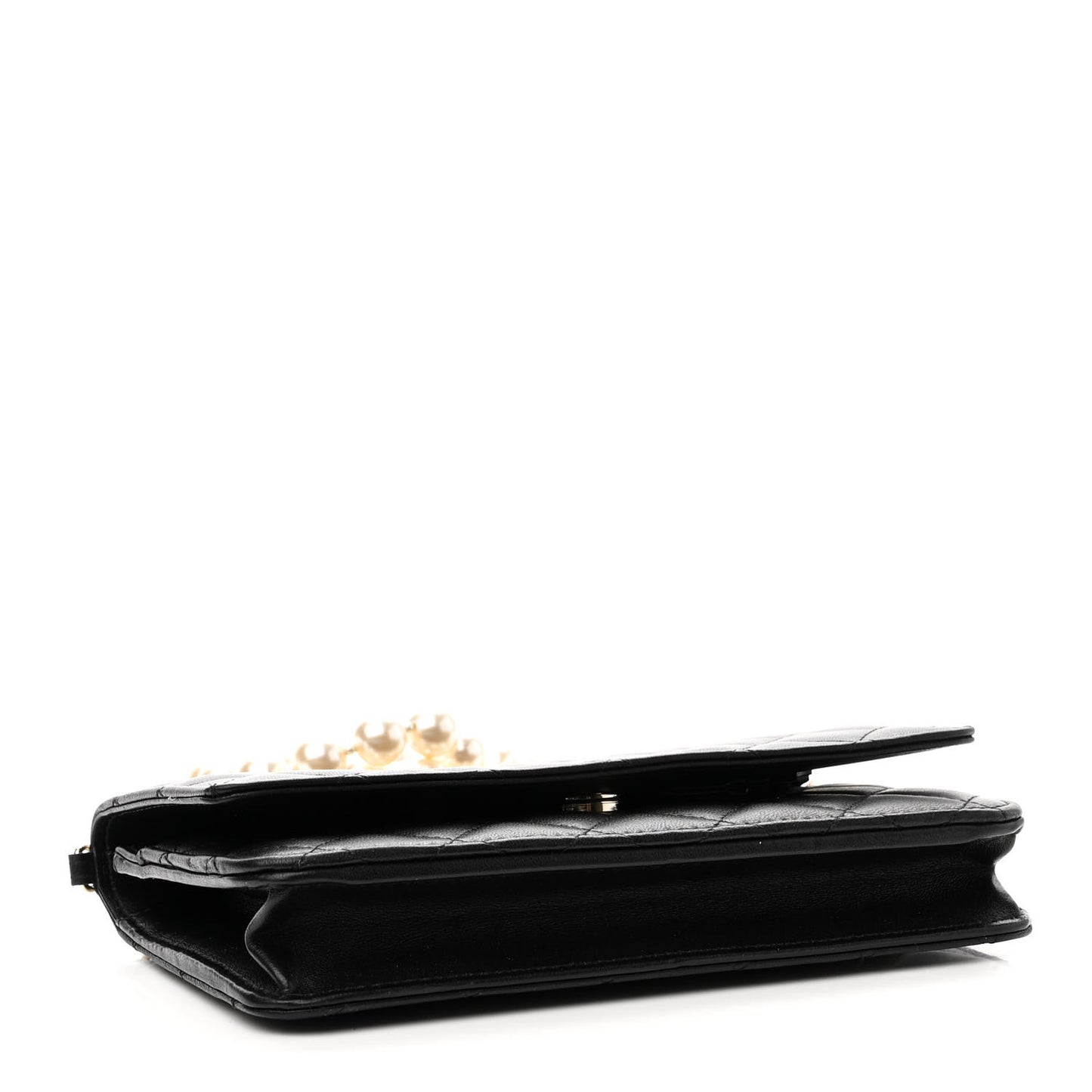 Lambskin Quilted Pearl Wallet On Chain WOC Black