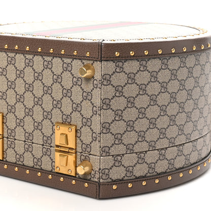 Gucci GG Supreme Monogram Textured Dollar Calfskin Web Savoy Hat Box Beige Ebony New Acero 10 of 10