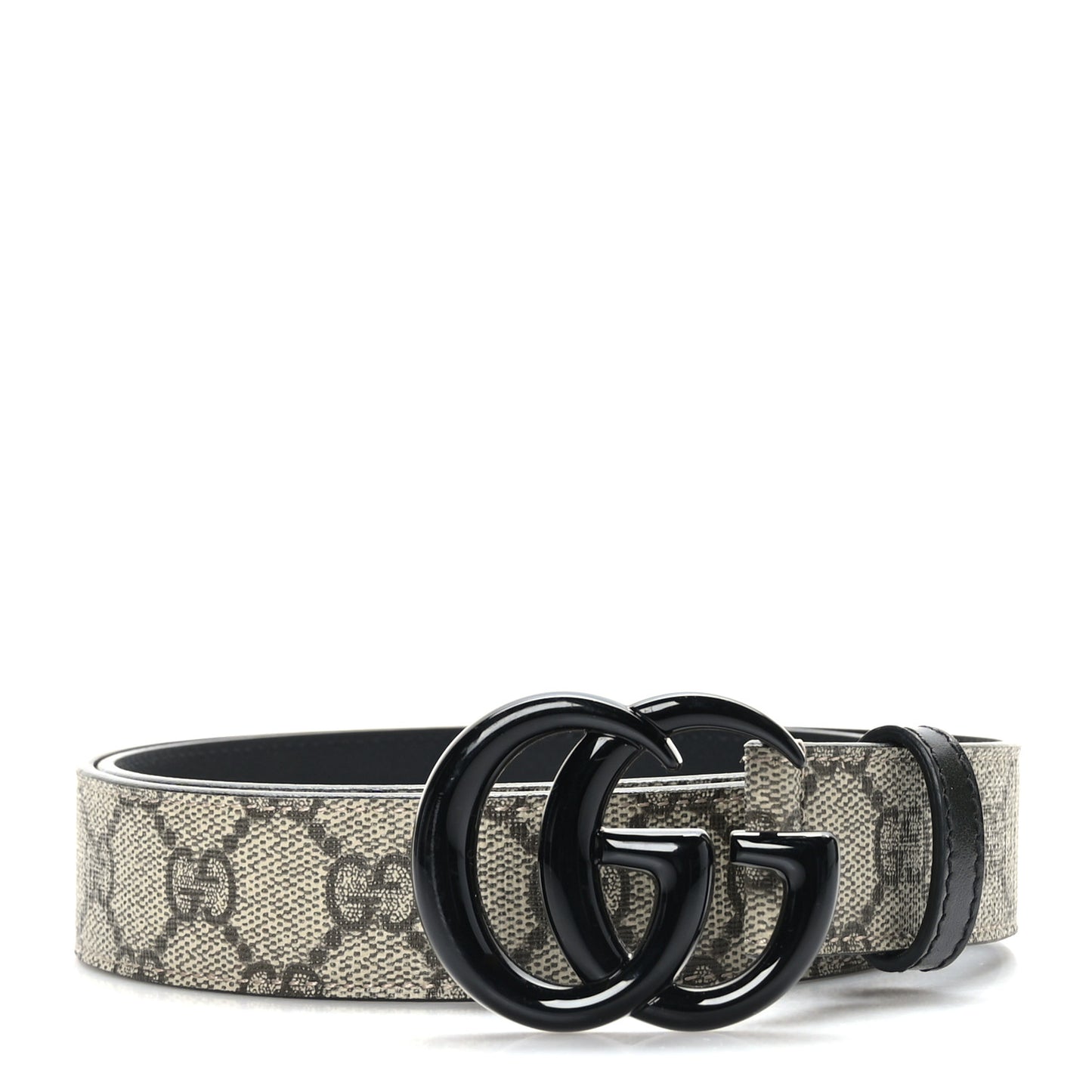 GG Supreme Monogram Plutone Calfskin Enamel Double G 30mm Belt 80 32 Beige Ebony Black
