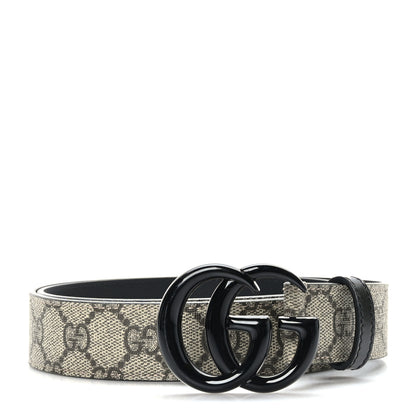 Gucci GG Supreme Monogram Plutone Calfskin Enamel Double G 30mm Belt 80 32 Beige Ebony Black 1 of 6