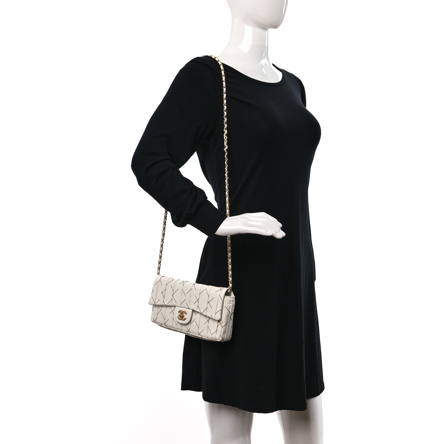 Chanel Glazed Calfskin Pleated Chain Stitch East West Flap White 2 of 10