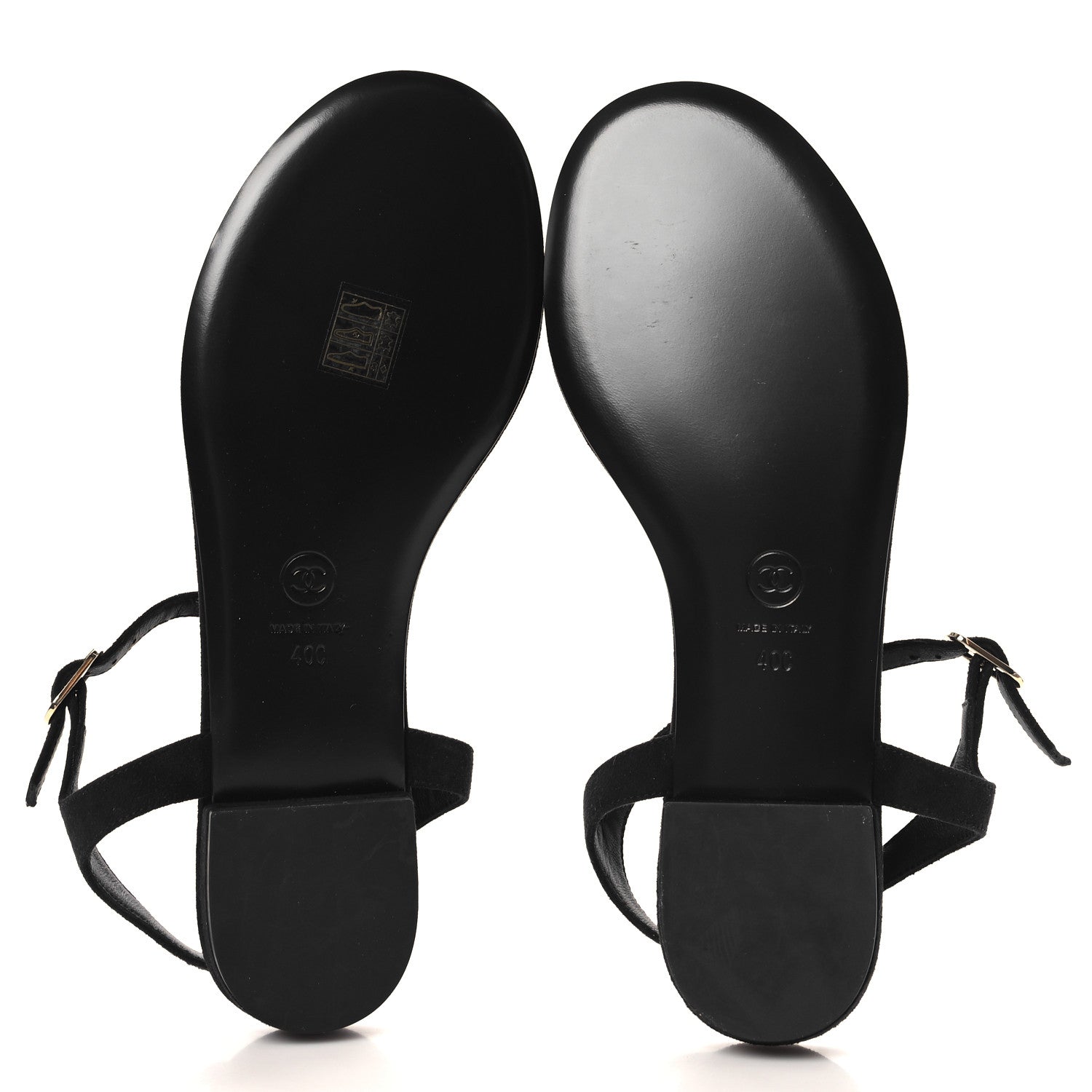 Chanel Suede Pearl Crystal CC Thong Sandals 40 Black 6 of 9