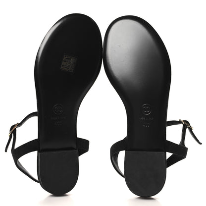 Chanel Suede Pearl Crystal CC Thong Sandals 40 Black 6 of 9