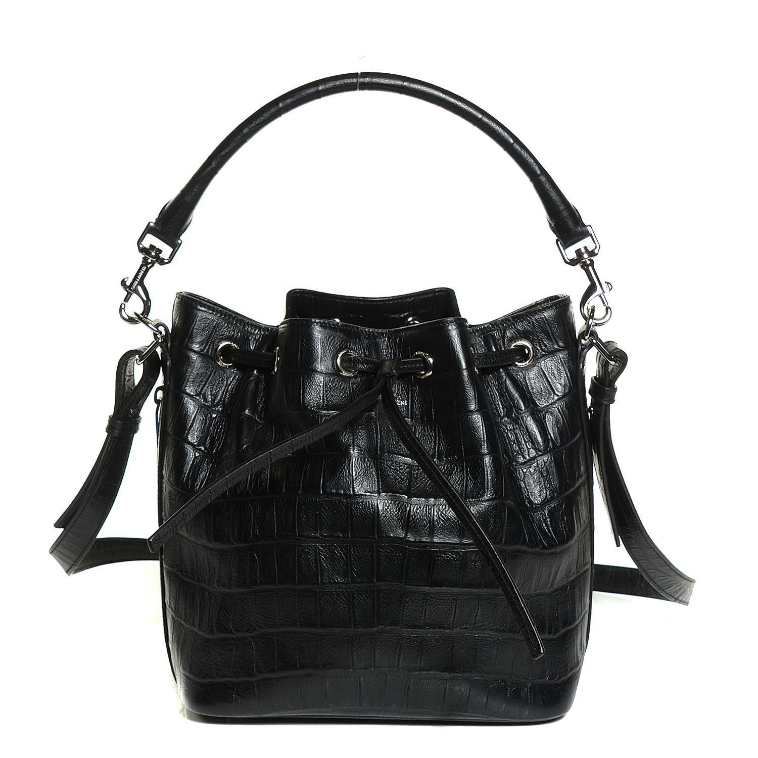 Saint Laurent Calfskin Crocodile Embossed Medium Emmanuelle Bucket Bag Black 1 of 7