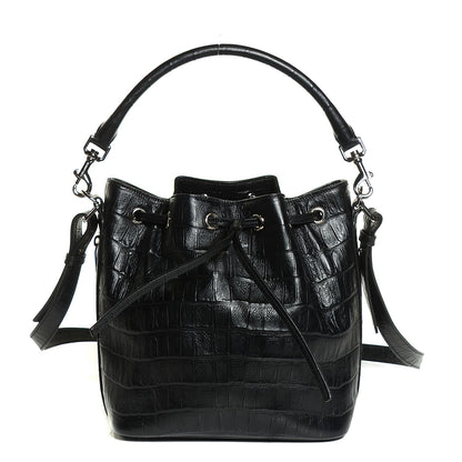 Saint Laurent Calfskin Crocodile Embossed Medium Emmanuelle Bucket Bag Black 1 of 7