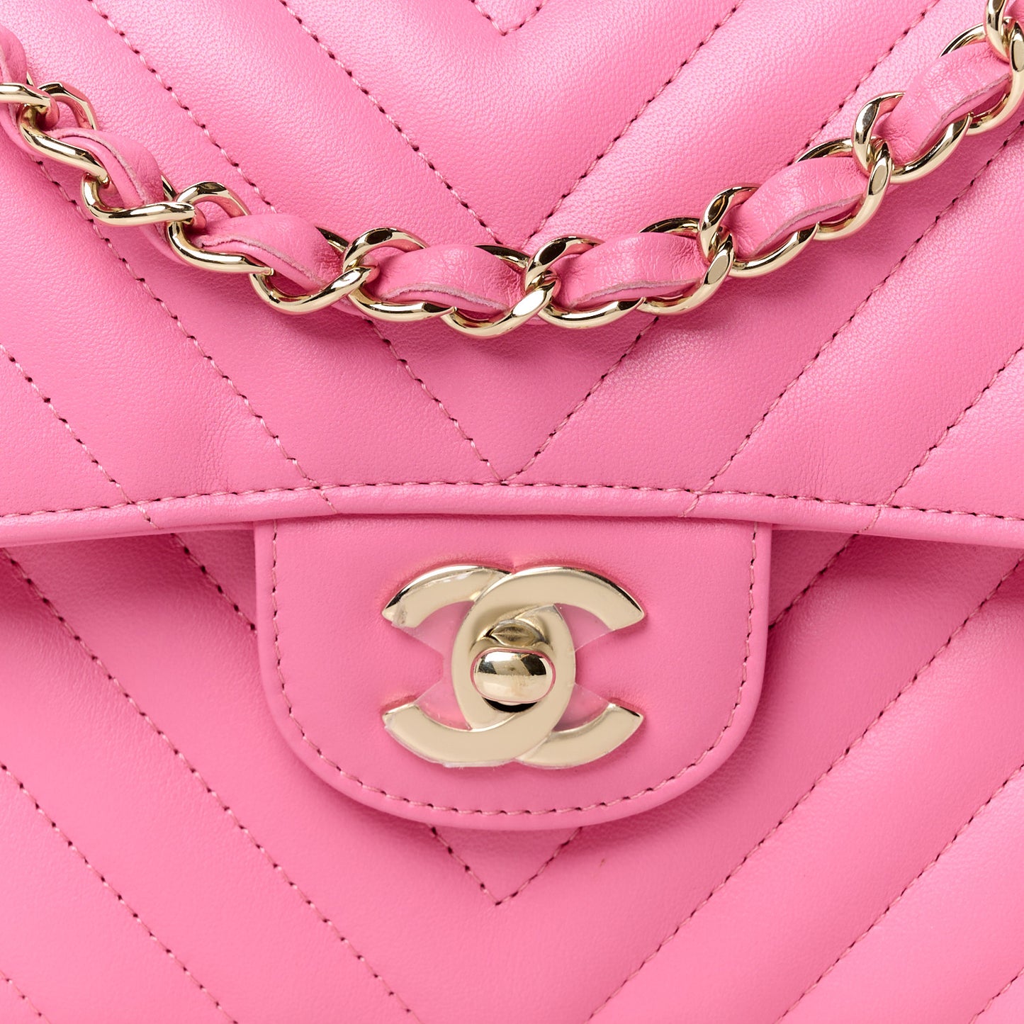 Lambskin Chevron Quilted Small Double Flap Pink