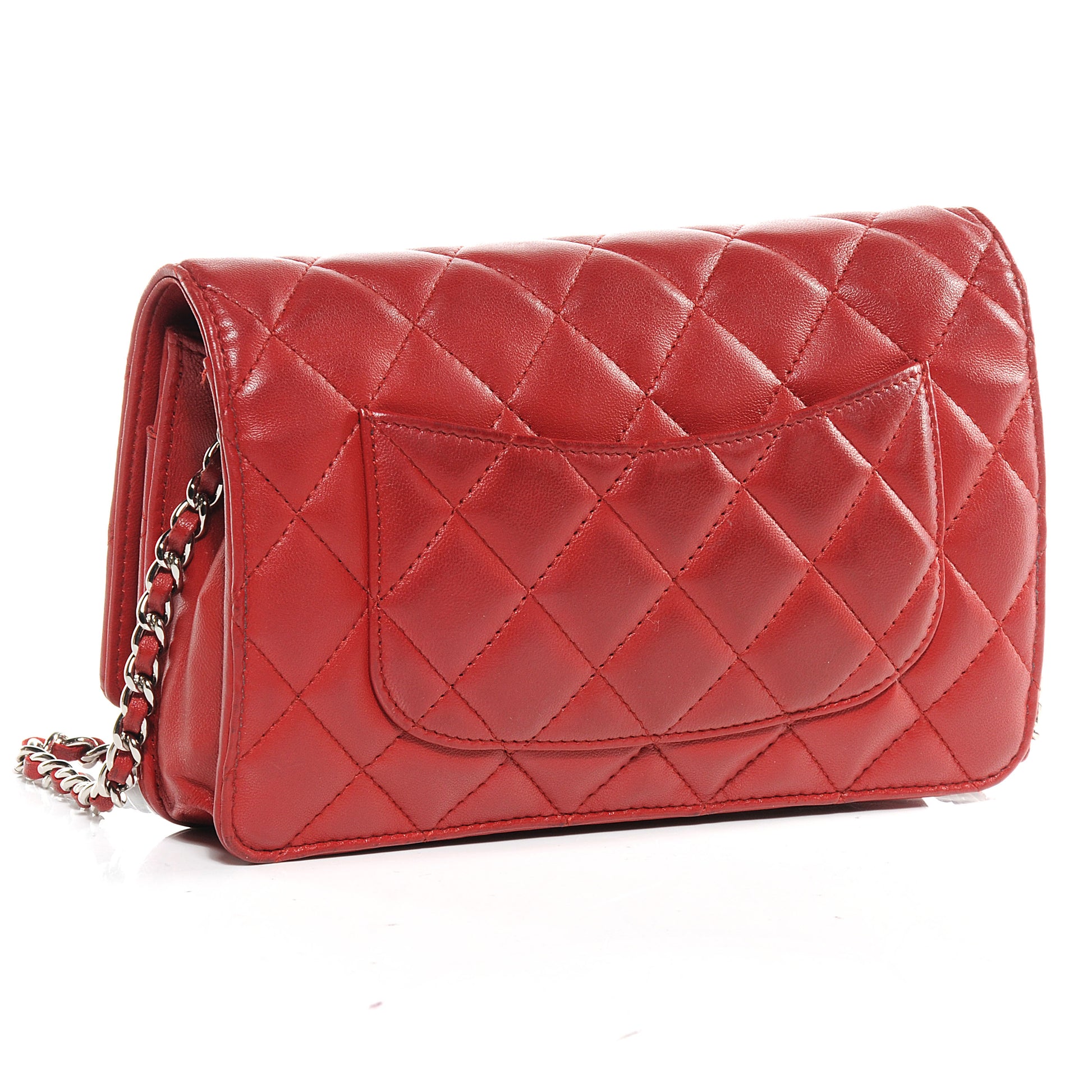 Chanel Lambskin Quilted Wallet On Chain WOC Red 3 of 8
