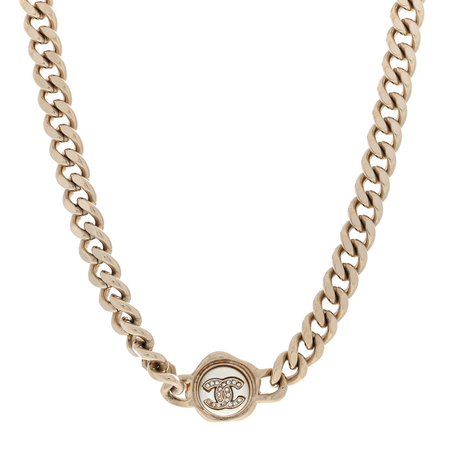 Pearl Crystal CC Chain Choker Necklace Gold
