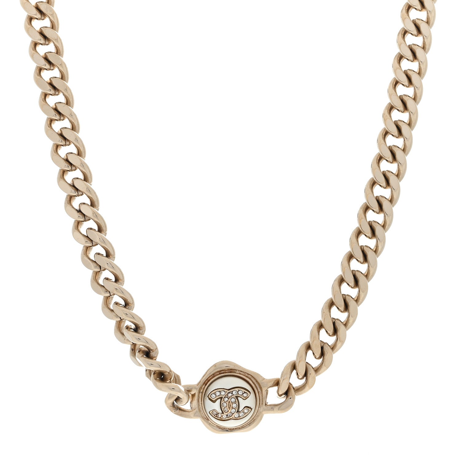 Chanel Pearl Crystal CC Chain Choker Necklace Gold 1 of 3