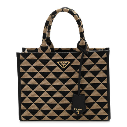 Prada Jacquard Saffiano Triangolo Symbole Embroidered Small Tote Black Corda 1 of 9