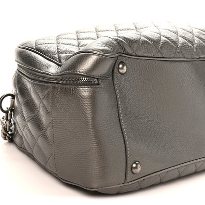Chanel Metallic Calfskin Quilted Medium Airlines Round Trip Bowling Bag Silver 8 of 9