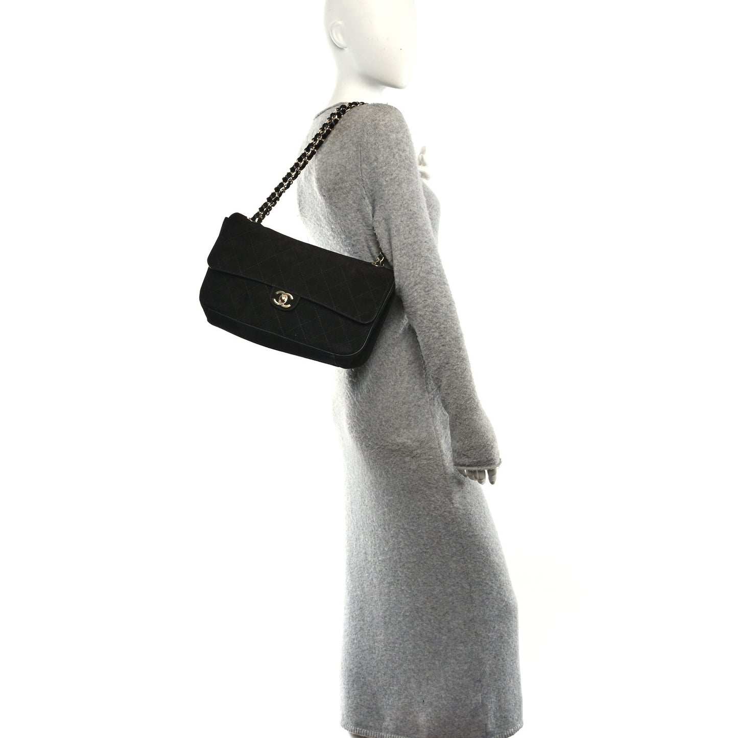 Suede Calfskin Small Souplissimo Maxi Flap Black