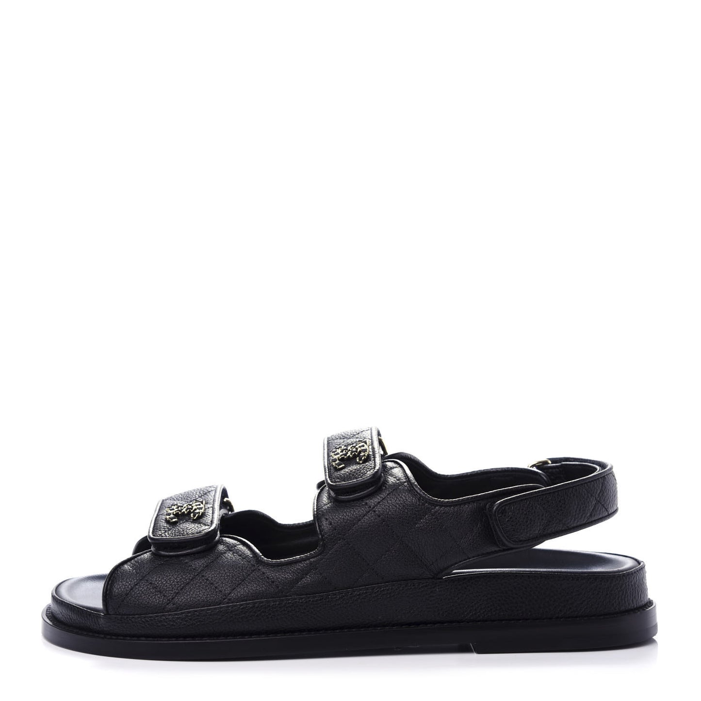 Grained Calfskin Velcro Dad Sandals 40 Black