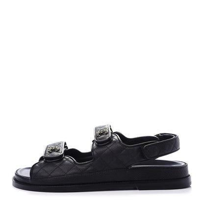 Chanel Grained Calfskin Velcro Dad Sandals 40 Black 1 of 11