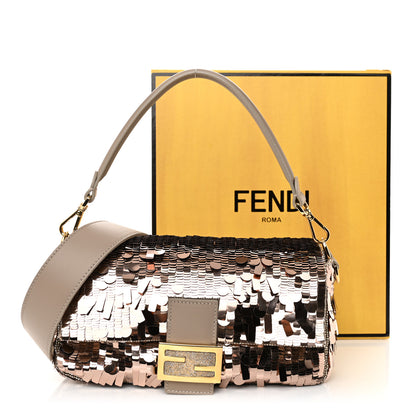 Fendi Sequin Paillettes Vitello Grace Sex and the City Baguette Tortora 12 of 21