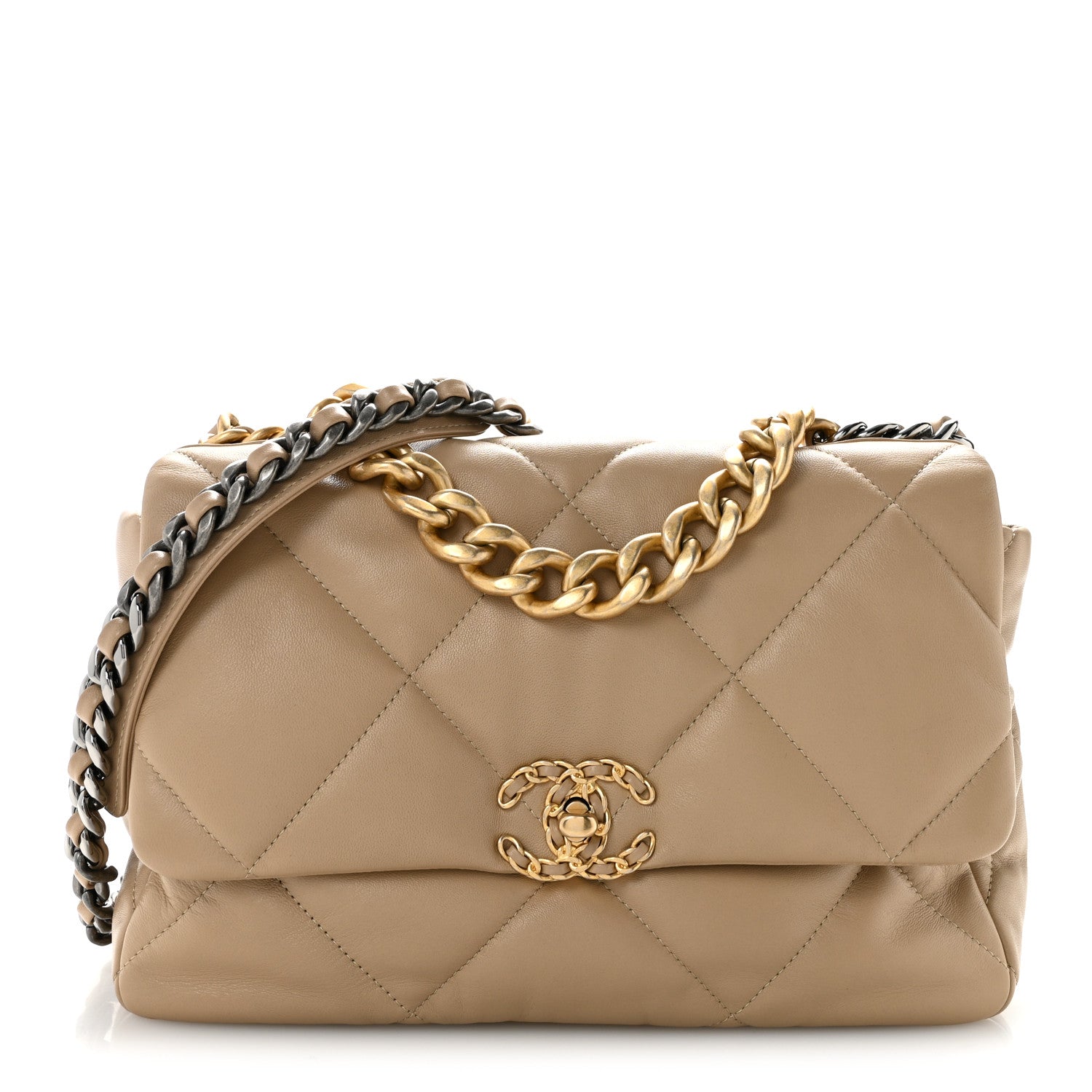 Chanel Lambskin Quilted Large Chanel 19 Flap Dark Beige 1 of 15