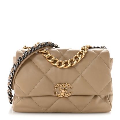 Chanel Lambskin Quilted Large Chanel 19 Flap Dark Beige 1 of 15