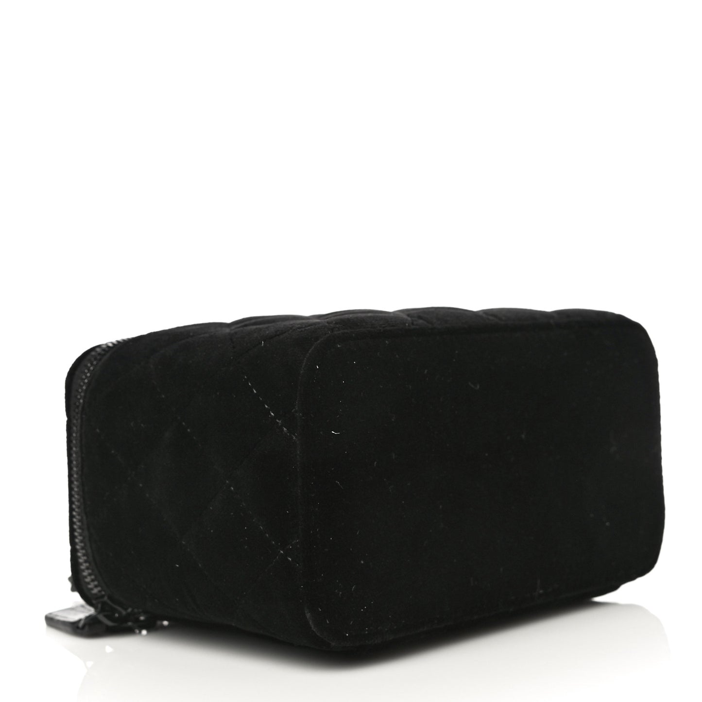 Velvet Quilted Small Vanity Case With Chain Black