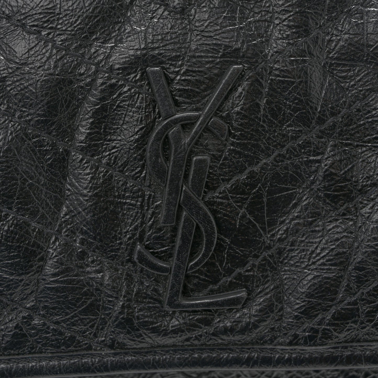 Crinkled Calfskin Matelasse Monogram Large Niki Chain Satchel Black