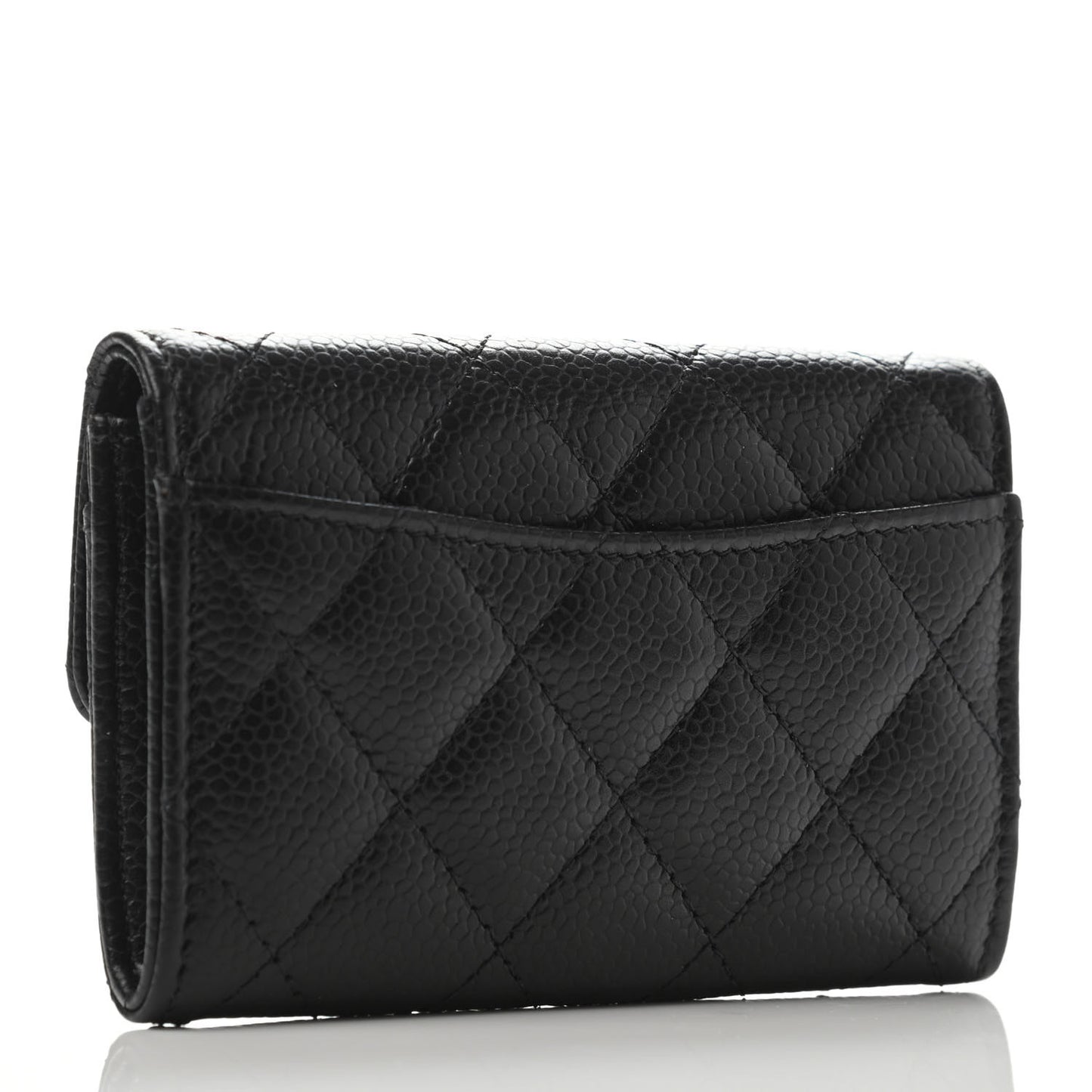 Caviar Quilted Flap Card Holder Wallet Black