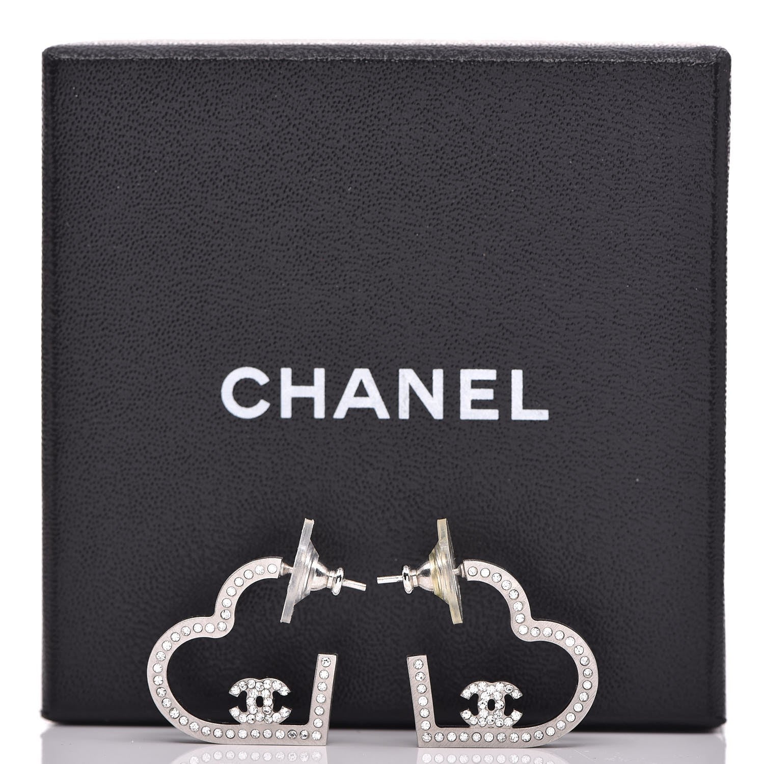 Chanel Crystal CC Heart Earrings Silver 5 of 5