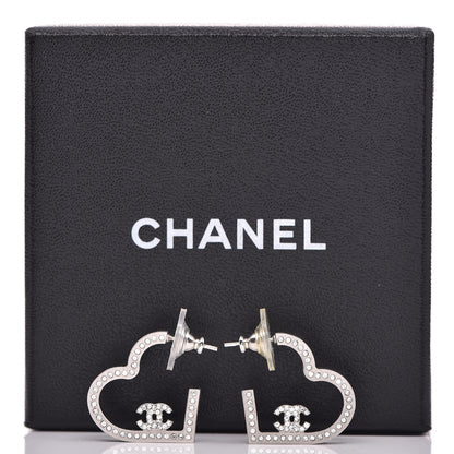 Chanel Crystal CC Heart Earrings Silver 5 of 5