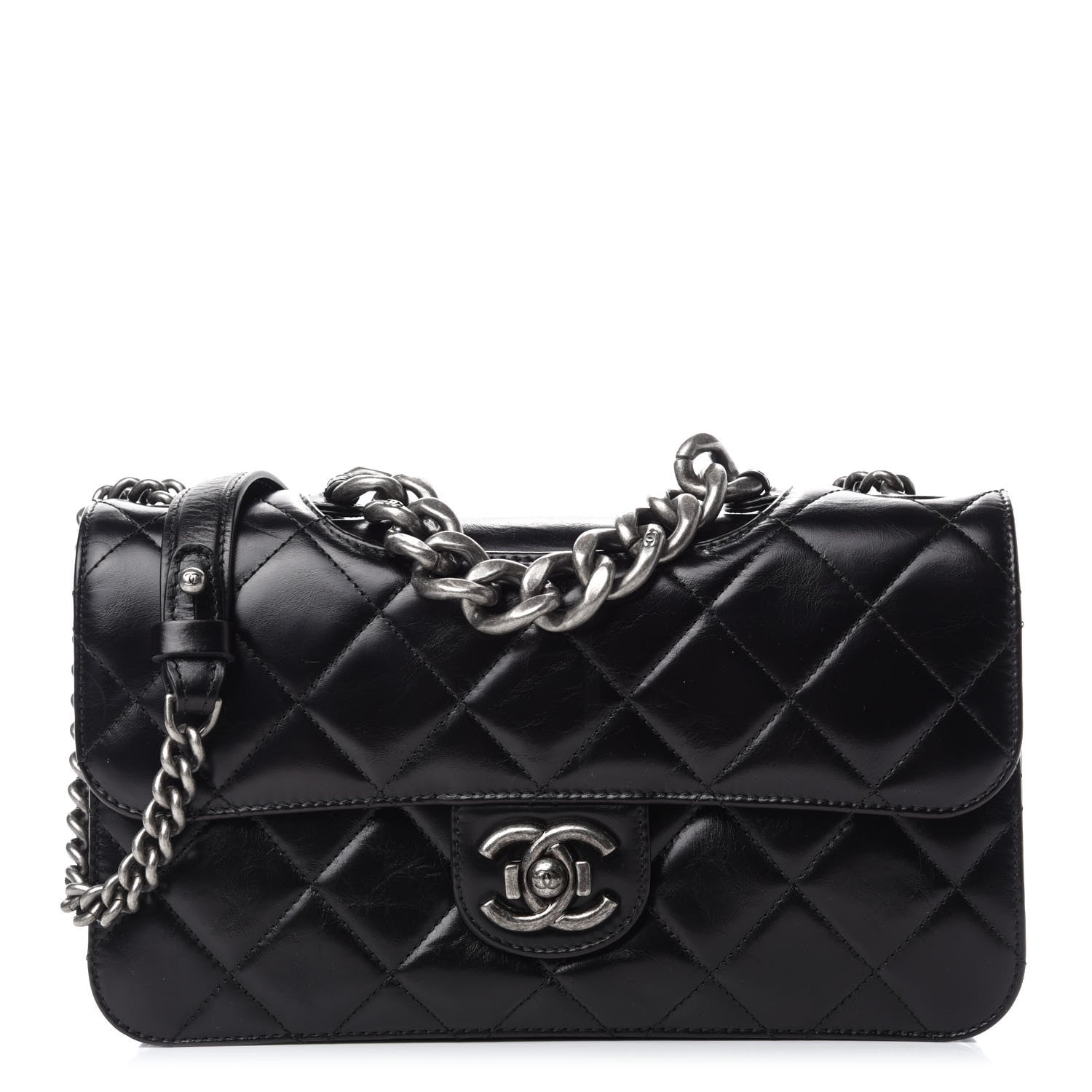 Chanel Glazed Calfskin Quilted Medium Perfect Edge Flap Black 1 of 12