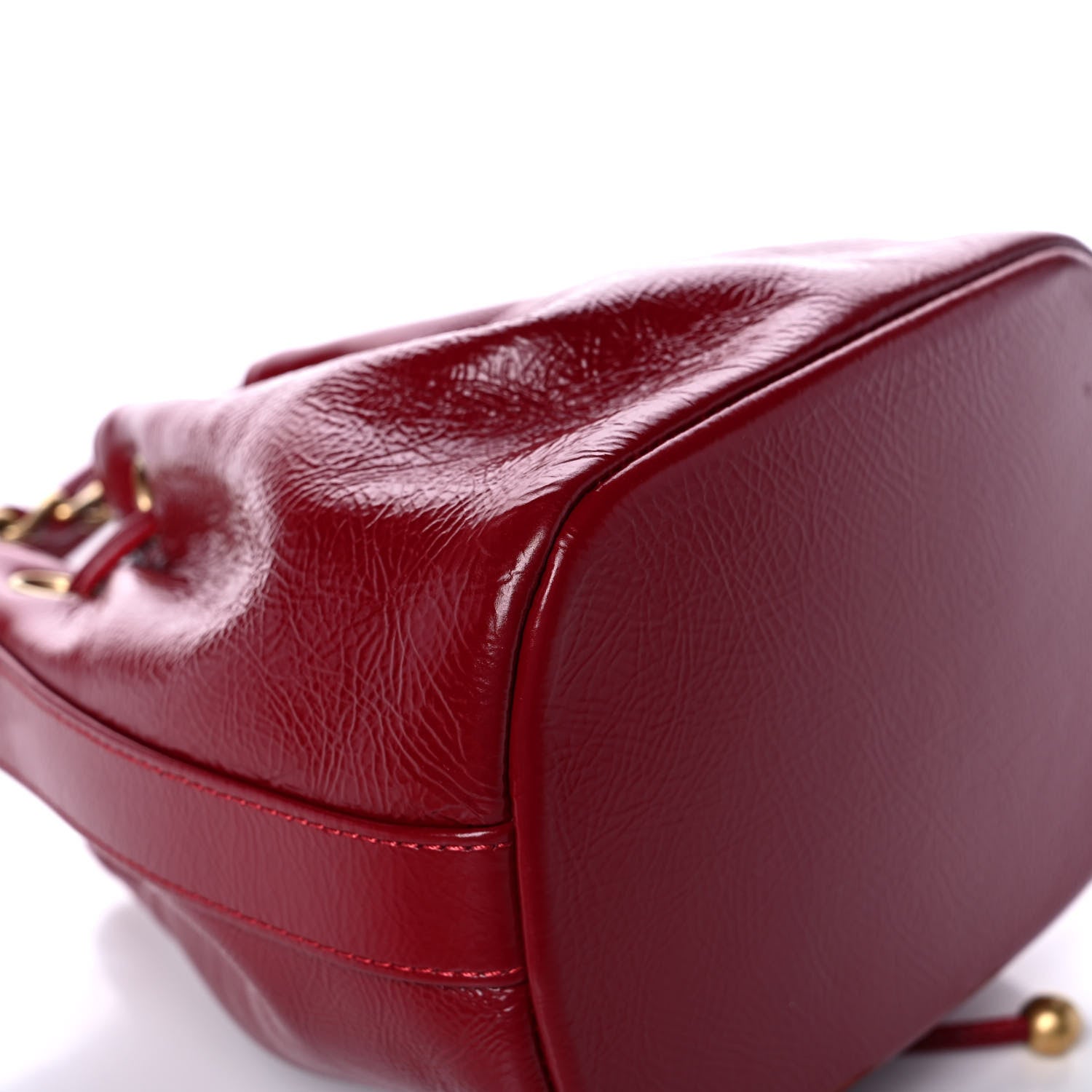 Chanel Shiny Aged Calfskin CC Chain Mini Drawstring Bag Red 10 of 14