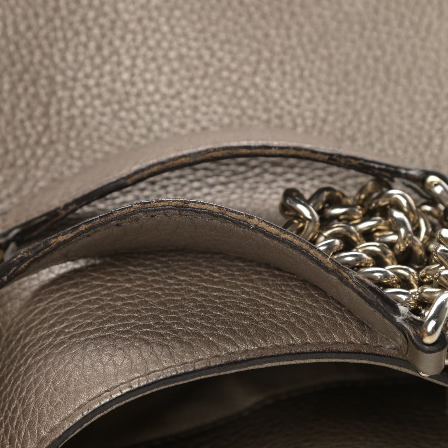 Metallic Pebbled Calfskin Medium Soho Chain Shoulder Bag Golden Beige