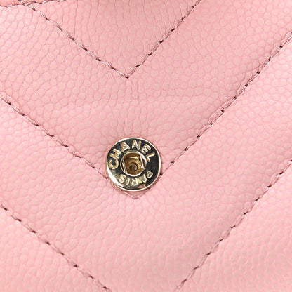 Chanel Caviar Chevron Quilted Flap Card Holder Pink 10 of 10