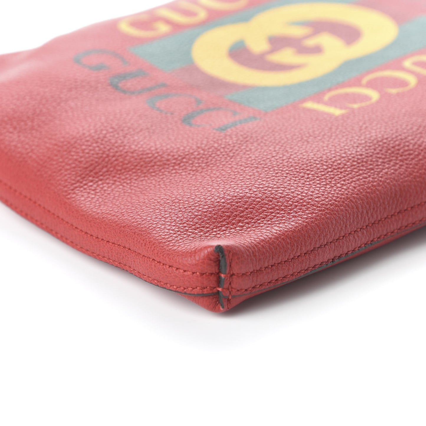 Pebbled Calfskin Medium Logo Portfolio Clutch Hibiscus Red