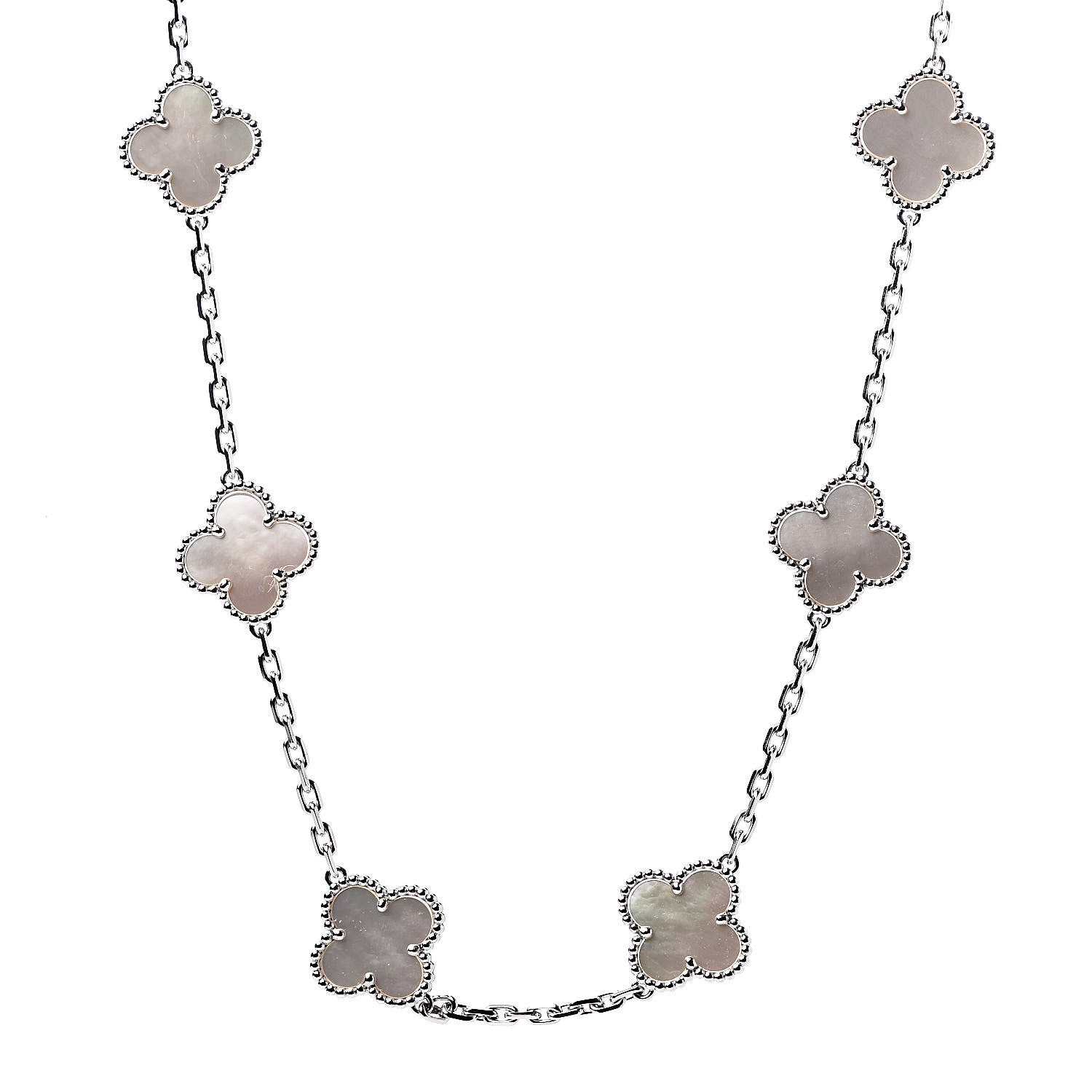 Van Cleef & Arpels 18K White Gold Mother of Pearl 10 Motifs Vintage Alhambra Necklace 1 of 6