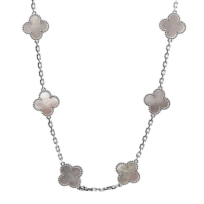 Van Cleef & Arpels 18K White Gold Mother of Pearl 10 Motifs Vintage Alhambra Necklace 1 of 6