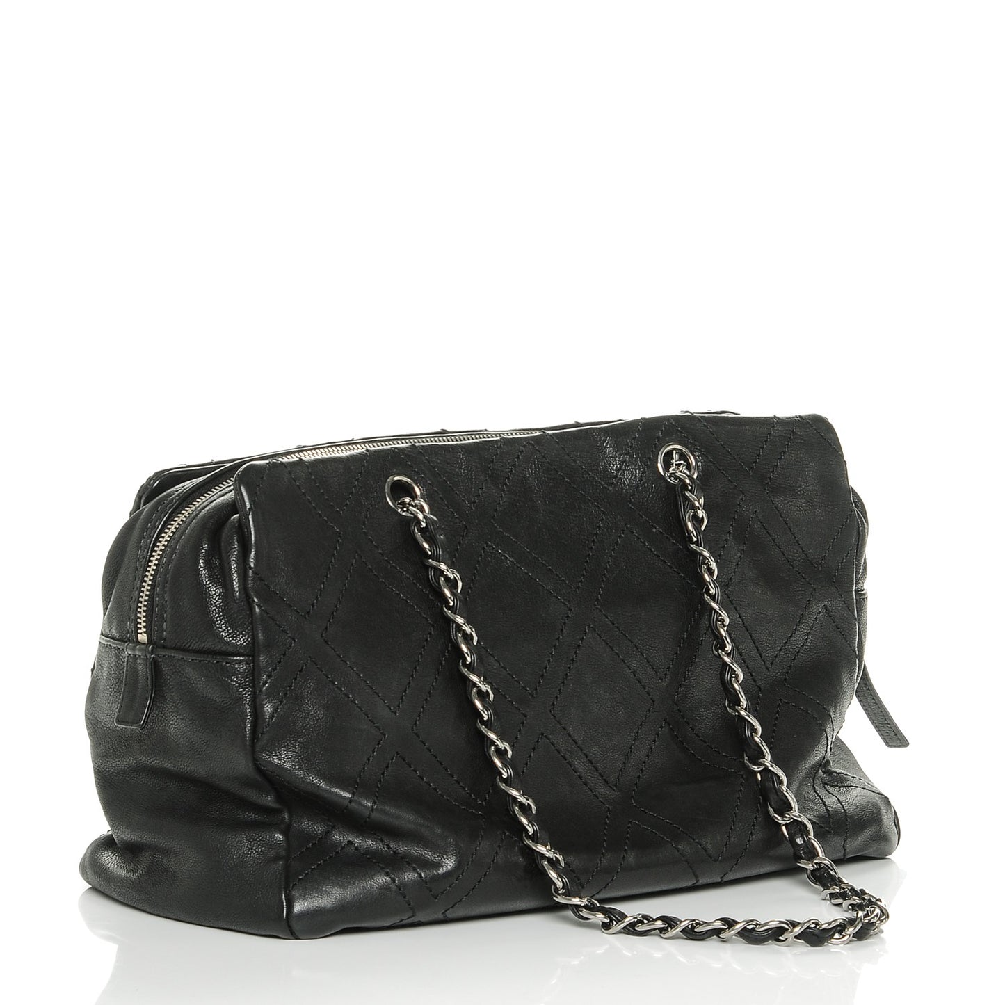 Calfskin Large Diamond Stitch Tote Black
