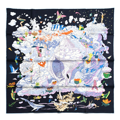 Hermes Silk Sur Mon Nuage Scarf 90 Bleu Black Mauve Multicolor 1 of 6