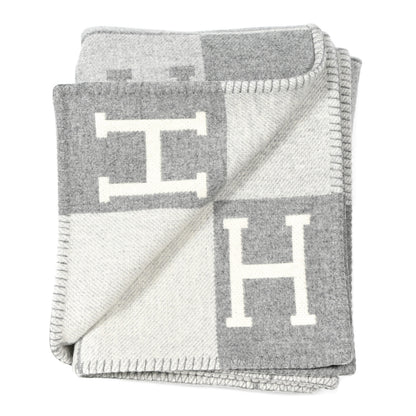 Hermes Wool Cashmere Avalon III Blanket Ecru Gris Clair 2 of 3